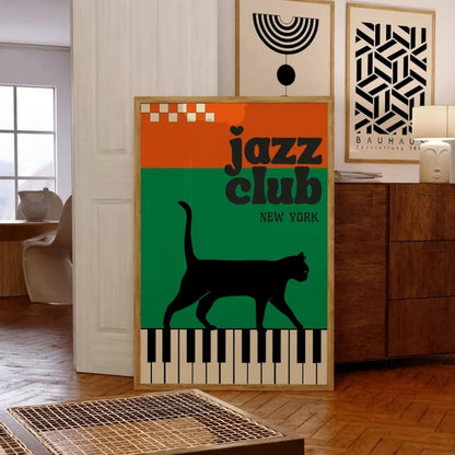 Black Piano Fortune Cat Canvas Wall Art