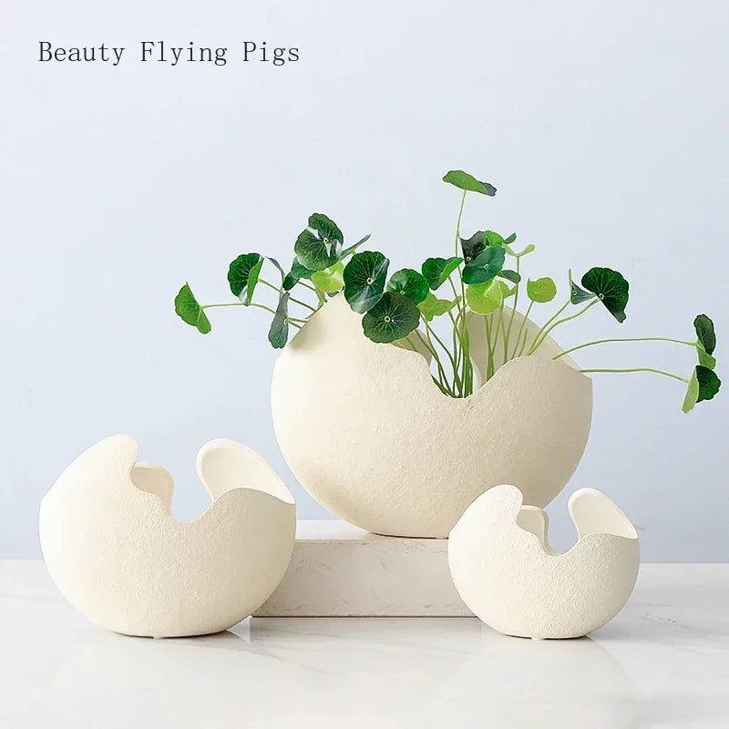 Nordic white ceramic egg shell vase flower pot home décor