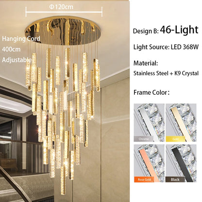 Cord pendant spiral crystal chandelier with a plated steel canopy
