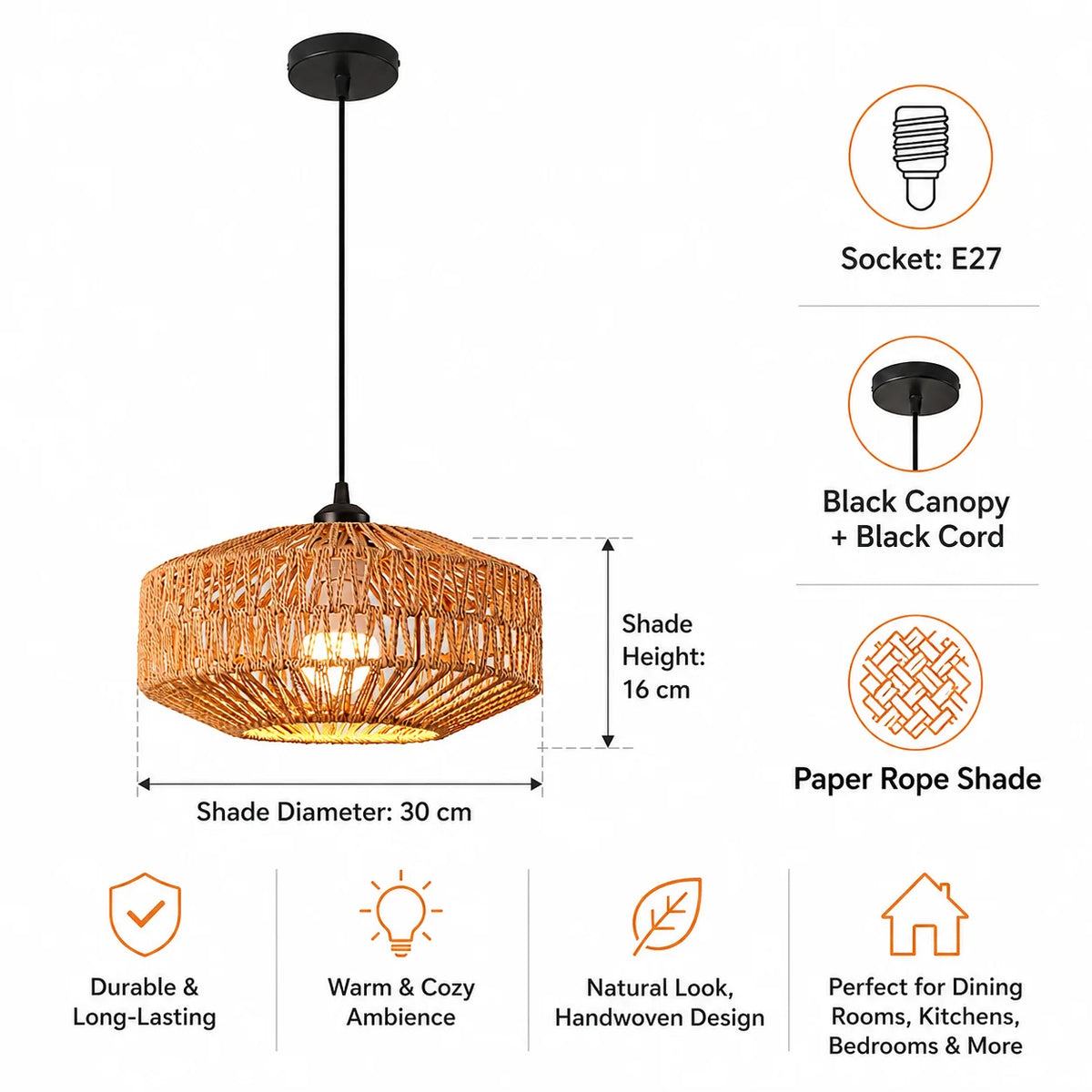 Paper Rope Boho Pendant Light
