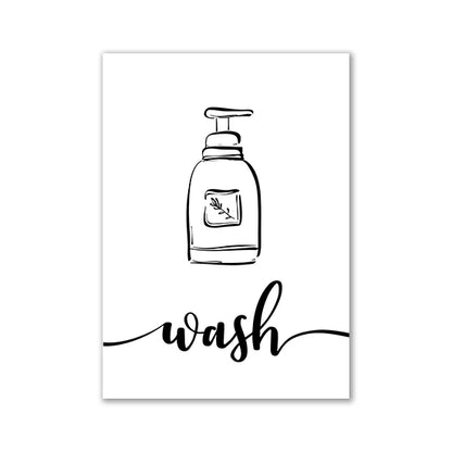 Minimalist Black White Stick Figure Laundry Canvas Art