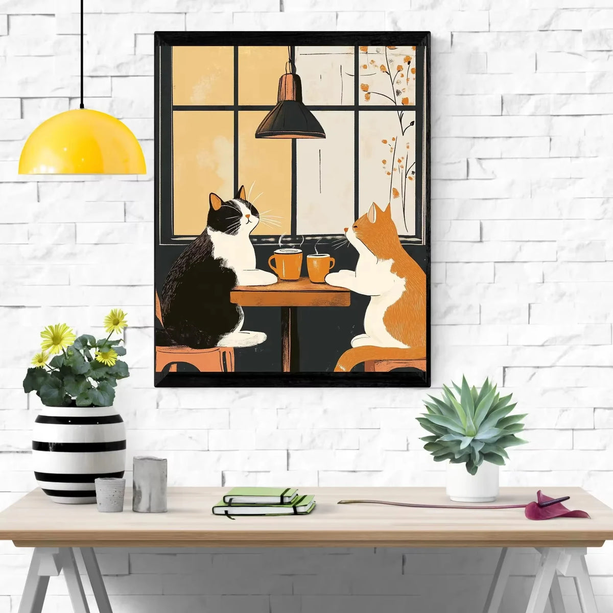 Funny Cat Coffee Cafe Vintage Canvas Wall Art