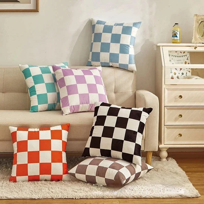Checkerboard Plush Throw Pillow Cover