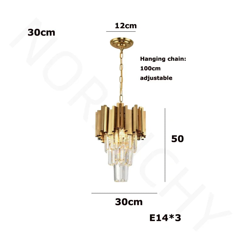 Gold crystal chandelier rated for 90 to 260V with included bulbs