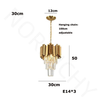 Gold crystal chandelier rated for 90 to 260V with included bulbs