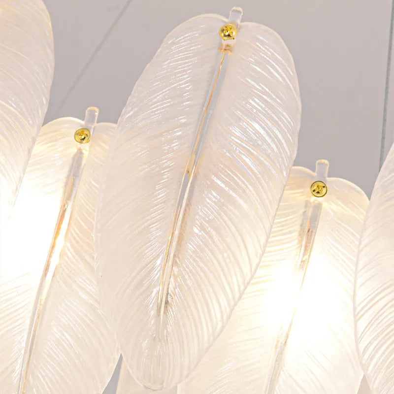 Linear 31.5 in (80 cm) feather glass chandelier with six lights