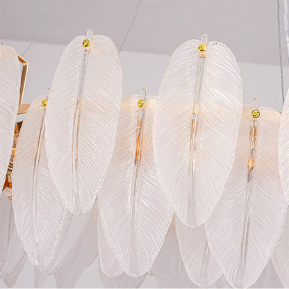 Long 39.4 in (100 cm) feather glass chandelier with eight lights