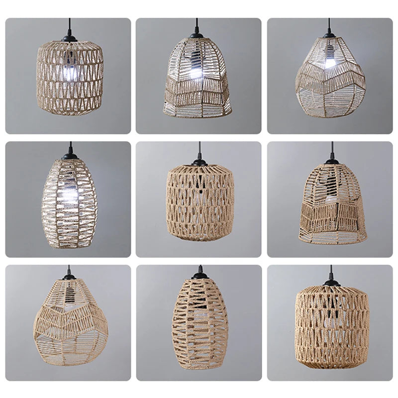 Hand knitted wicker chandelier shade in lantern form, profile 01
