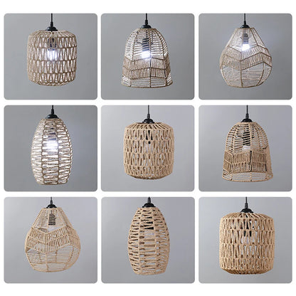 Hand knitted wicker chandelier shade in lantern form, profile 01