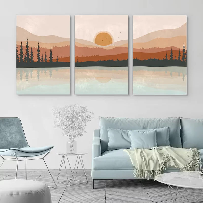 Sunset Forest Landscape 3-Piece Canvas Wall Art Set