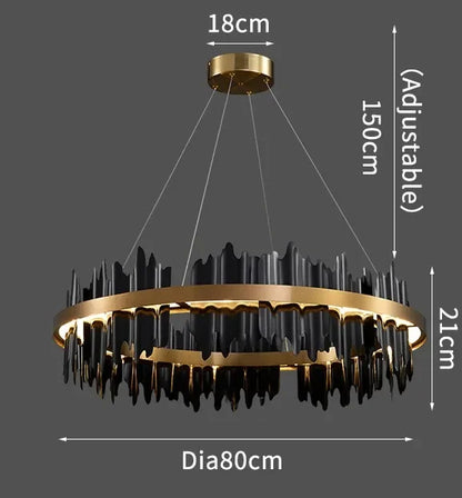 Copper ring chandelier with three color changeable LED light