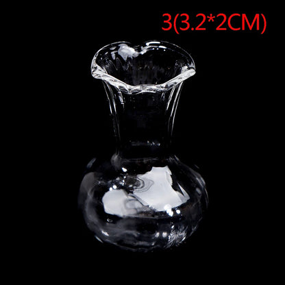 Tiny 1:12 scale glass vase in dollhouse window display arrangement