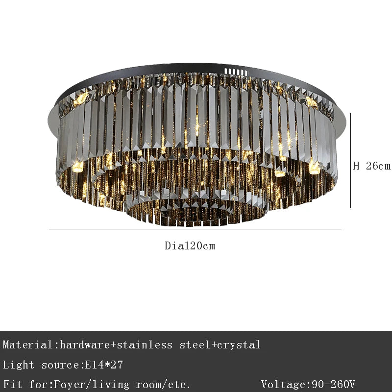 Black crystal chandelier with the white light setting across the crystal