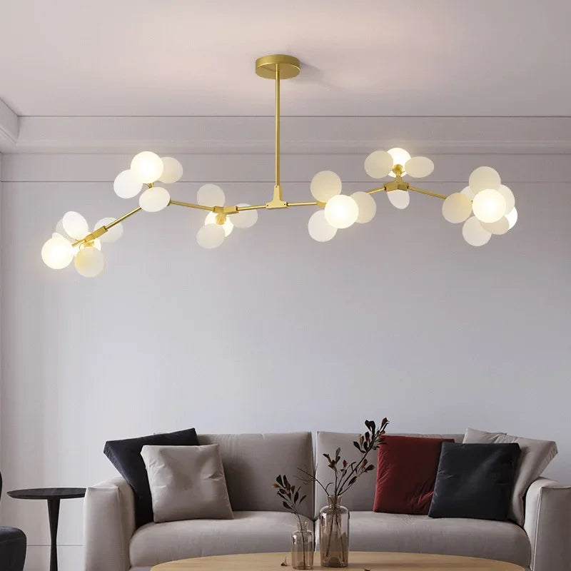 Fifteen head branch chandelier with mixed colour glass and acrylic shades