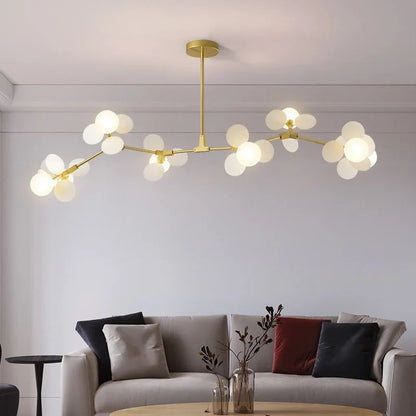 Fifteen head branch chandelier with mixed colour glass and acrylic shades