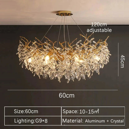 Round crystal chandelier at 45 centimetres with E14 LED bulbs