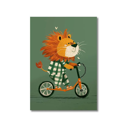 Cute Skateboard Animals Kids Canvas Wall Art Print