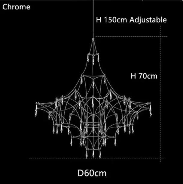 Starry sky chandelier in chrome, 47.2 inch span for a long dining table