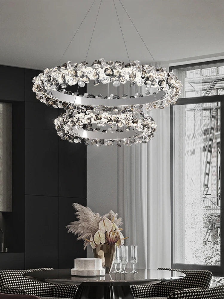 Single 21.7 in (55 cm) sunflower crystal ring chandelier in chrome