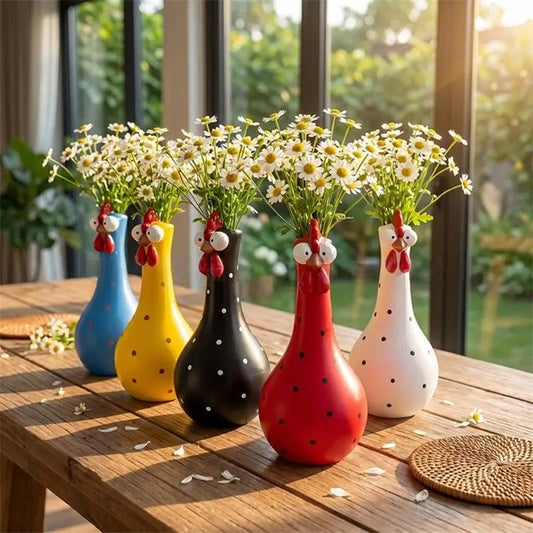 Long neck colorful dot resin rooster vase desktop floral display