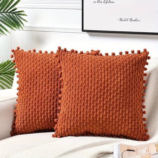 Corduroy Pom-Pom Lumbar Pillow Cover