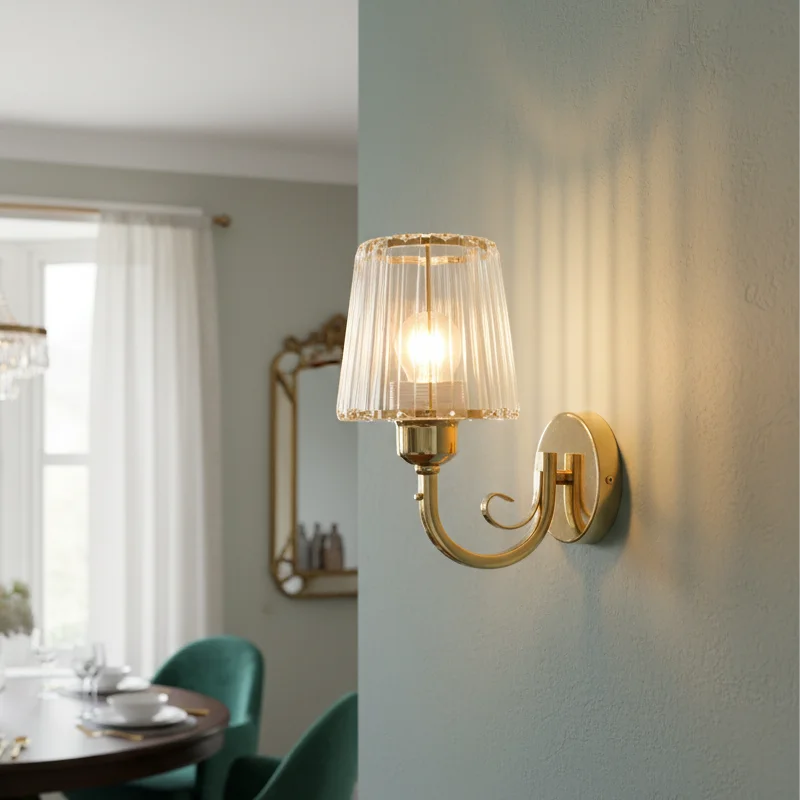 glass bathroom wall sconce, front view on white background