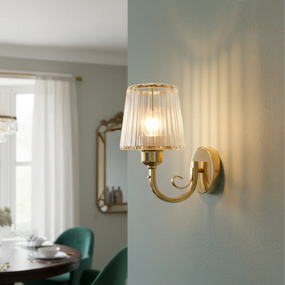 glass bathroom wall sconce, front view on white background