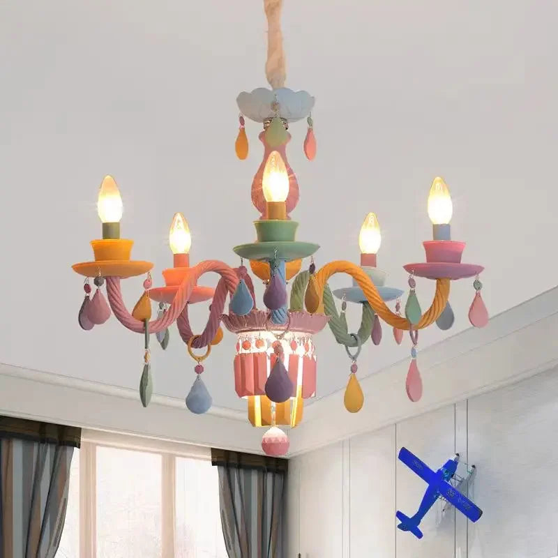 Macaron colorful glass chandelier with frosted pastel shades