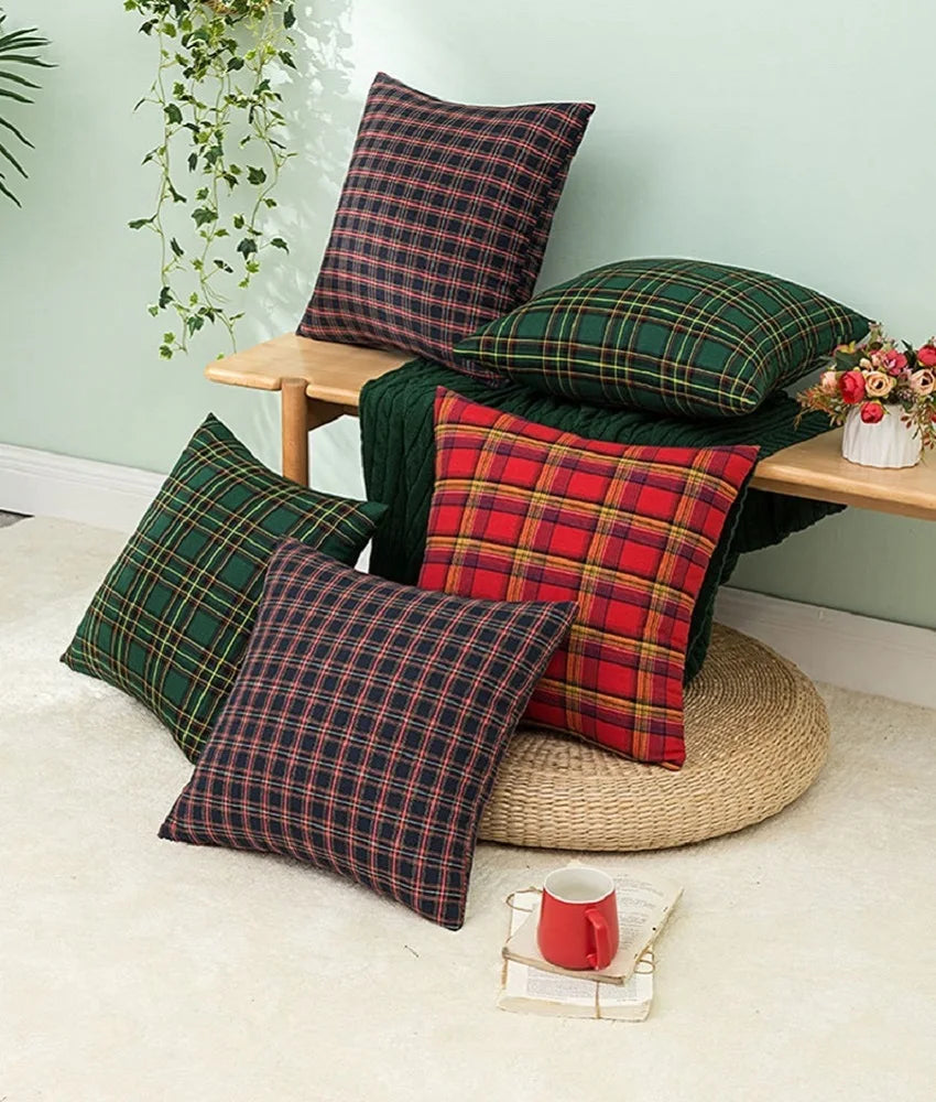 Christmas Plaid Throw Pillow Cover — styling detail