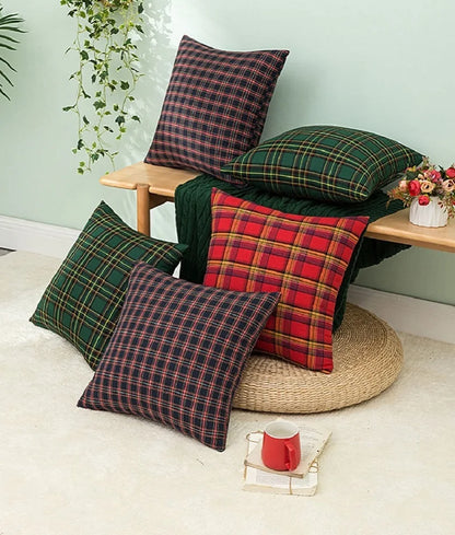 Christmas Plaid Throw Pillow Cover — styling detail