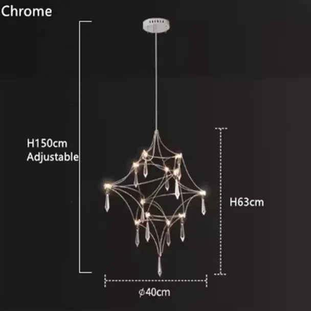 Minimalist chandelier arms in chrome with white 6000K wedge base LED points