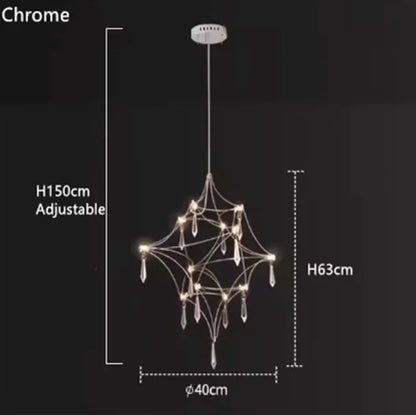 Minimalist chandelier arms in chrome with white 6000K wedge base LED points