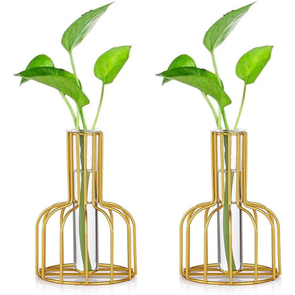Golden metal hydroponic test tube vase luxury desk decoration