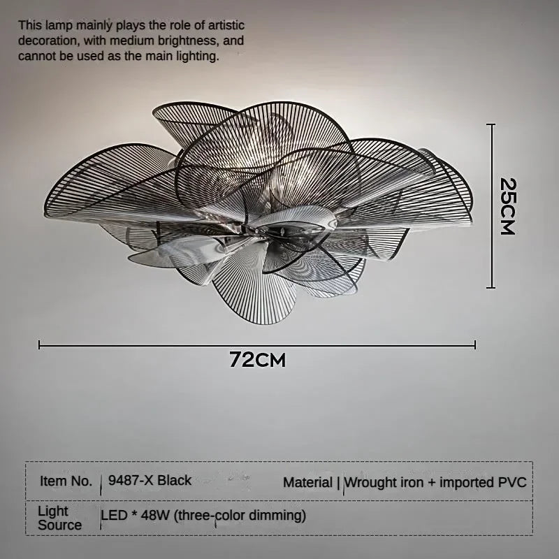 Nordic petal ceiling chandelier in black, surface mounted and painted
