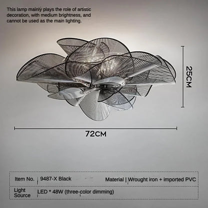 Nordic petal ceiling chandelier in black, surface mounted and painted