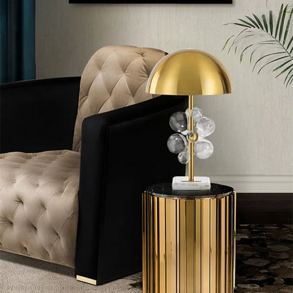 Italian designer floor lamp glass ball shade close-up colour detail