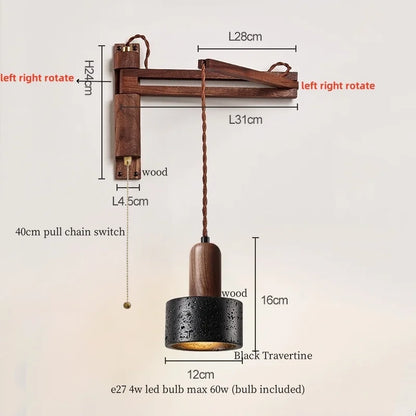 Wabi-Sabi Travertine Swing Arm Wall Sconce