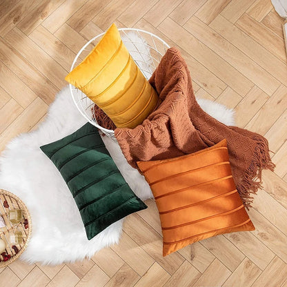 Fall Striped Velvet Pillow Cover — detail