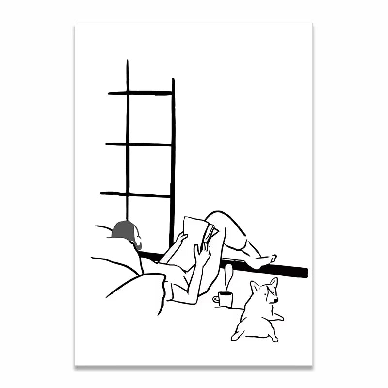 Korean Minimalist Anime Couple Canvas Wall Art