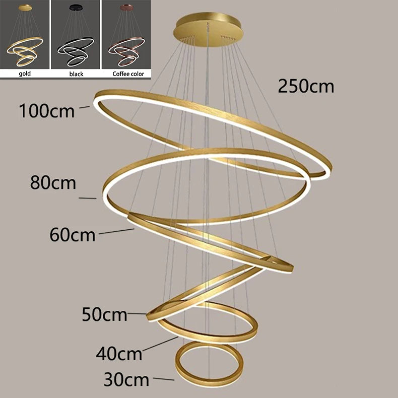 Ring staircase chandelier with app and remote dimming across all rings