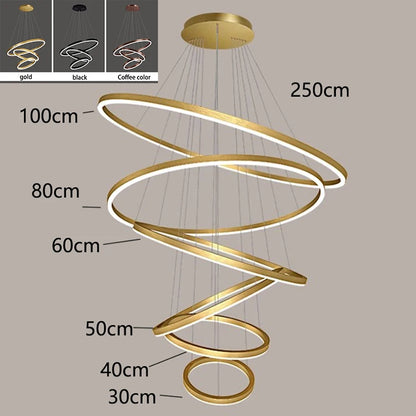 Ring staircase chandelier with app and remote dimming across all rings