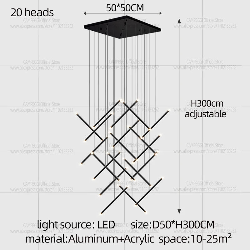 Remote dimming aluminium chandelier shifting color temperature