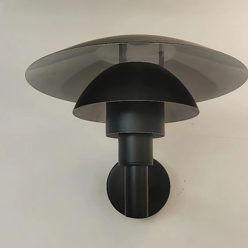 outdoor wall sconce, detail view of fixture base and arm