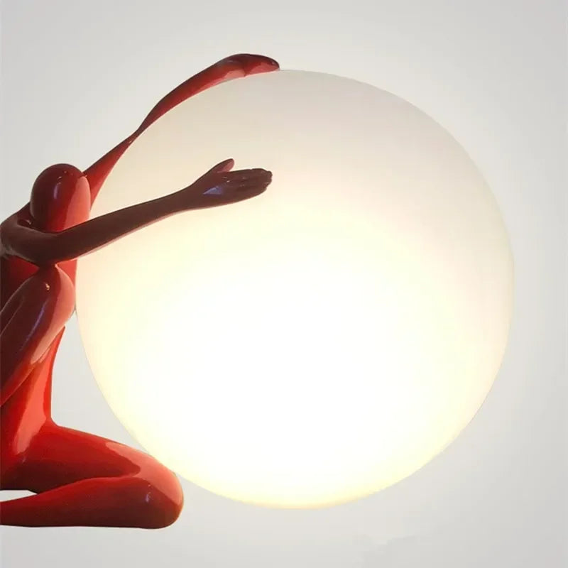 Sculptural standing ball base detail of Italian art floor lamp close-up
