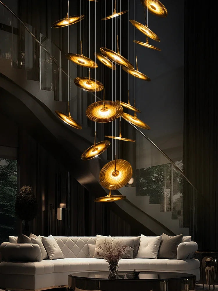 Twelve light spiral glass chandelier for a loft or duplex entry