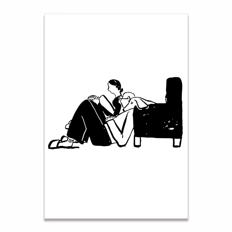 Korean Minimalist Anime Couple Canvas Wall Art