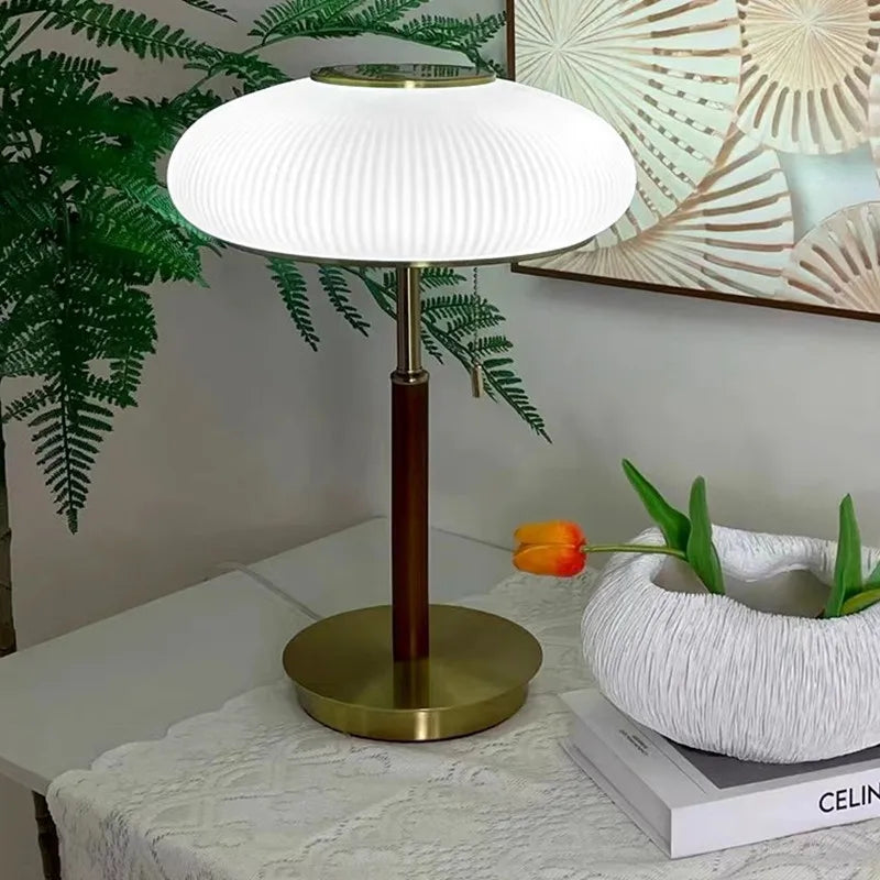 Nordic glass table lamp white 6000K cool light mode on bedroom desk