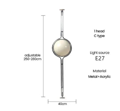 Chrome acrylic ball floor lamp side profile showing full height