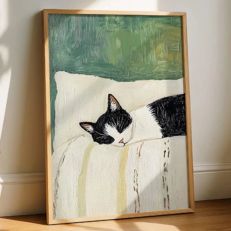 Black Cat Reading Cosy Bedroom Canvas Wall Art