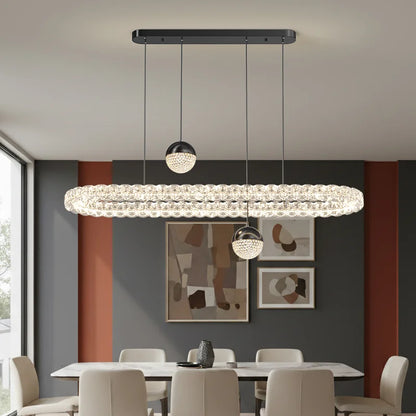 Ironwork and acrylic chandelier with eight included LED light sources